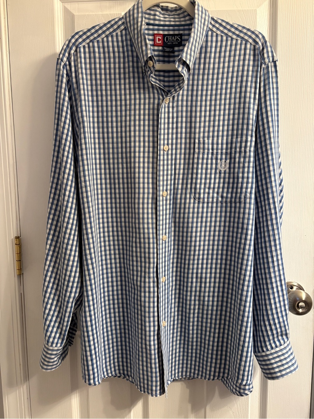 Chaps Blue and White Gingham Button-Down Shirt #048